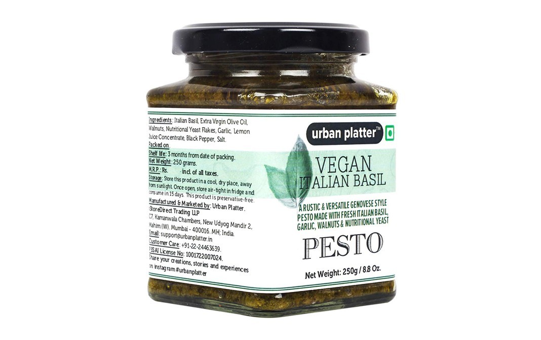 Urban Platter Vegan Italian Basil Pesto   Glass Jar  250 grams